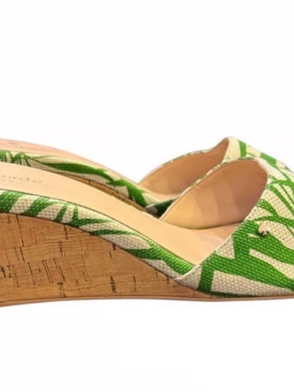 kate spade Green and Cream Palm-Print Slide Mules - Picture 2 of 7